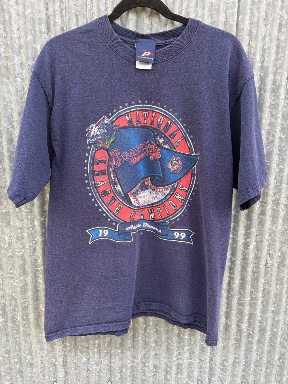 1999 Atlanta Braves World Series National League Champions Navy Baseball Tee L